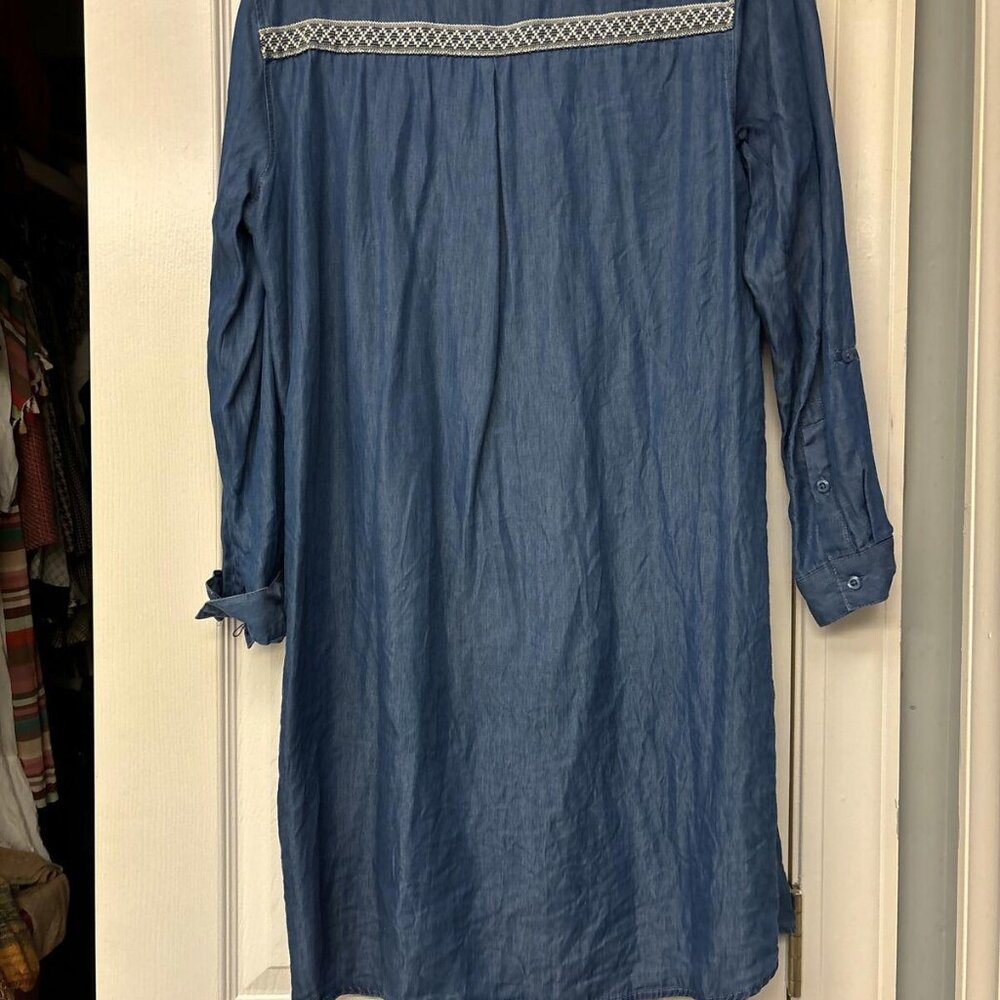 New Directions Dress Womens L Blue 100% Cotton Long Sleeve Button Up Casual - Picture 8 of 9